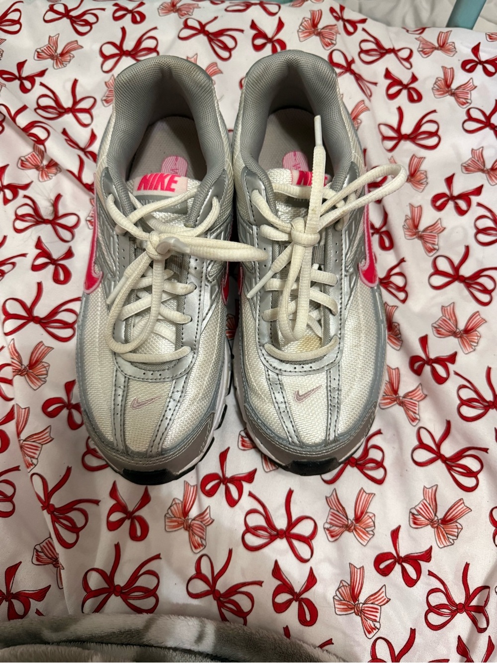 Nike Kids Silver Sneakers with Pink Swoosh